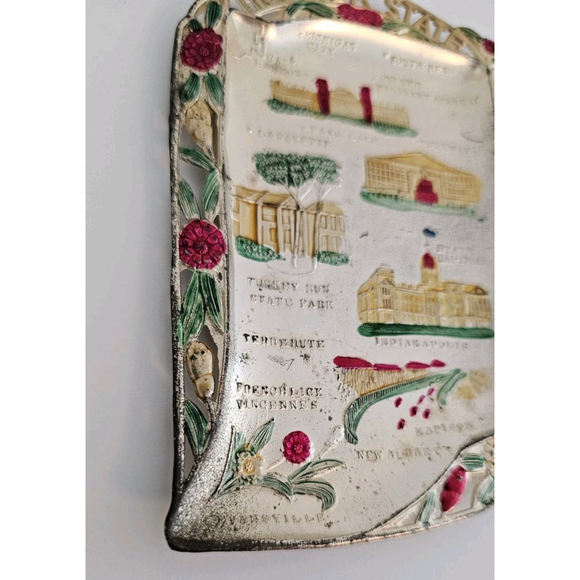 Collectible MCM Indiana Hoosier State Hand-Painted Souvenir Plate VTG Trinket - Picture 5 of 9